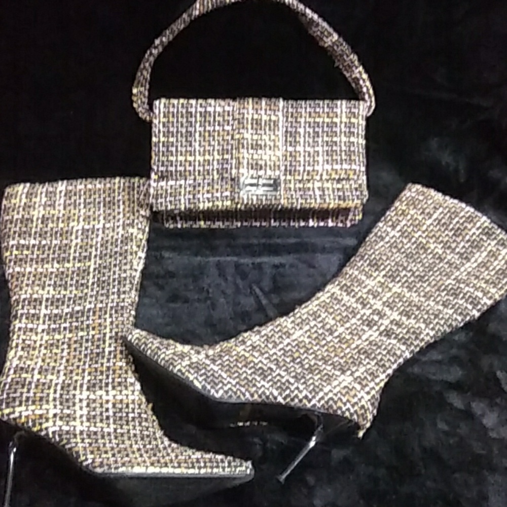 Purse and knee high boots